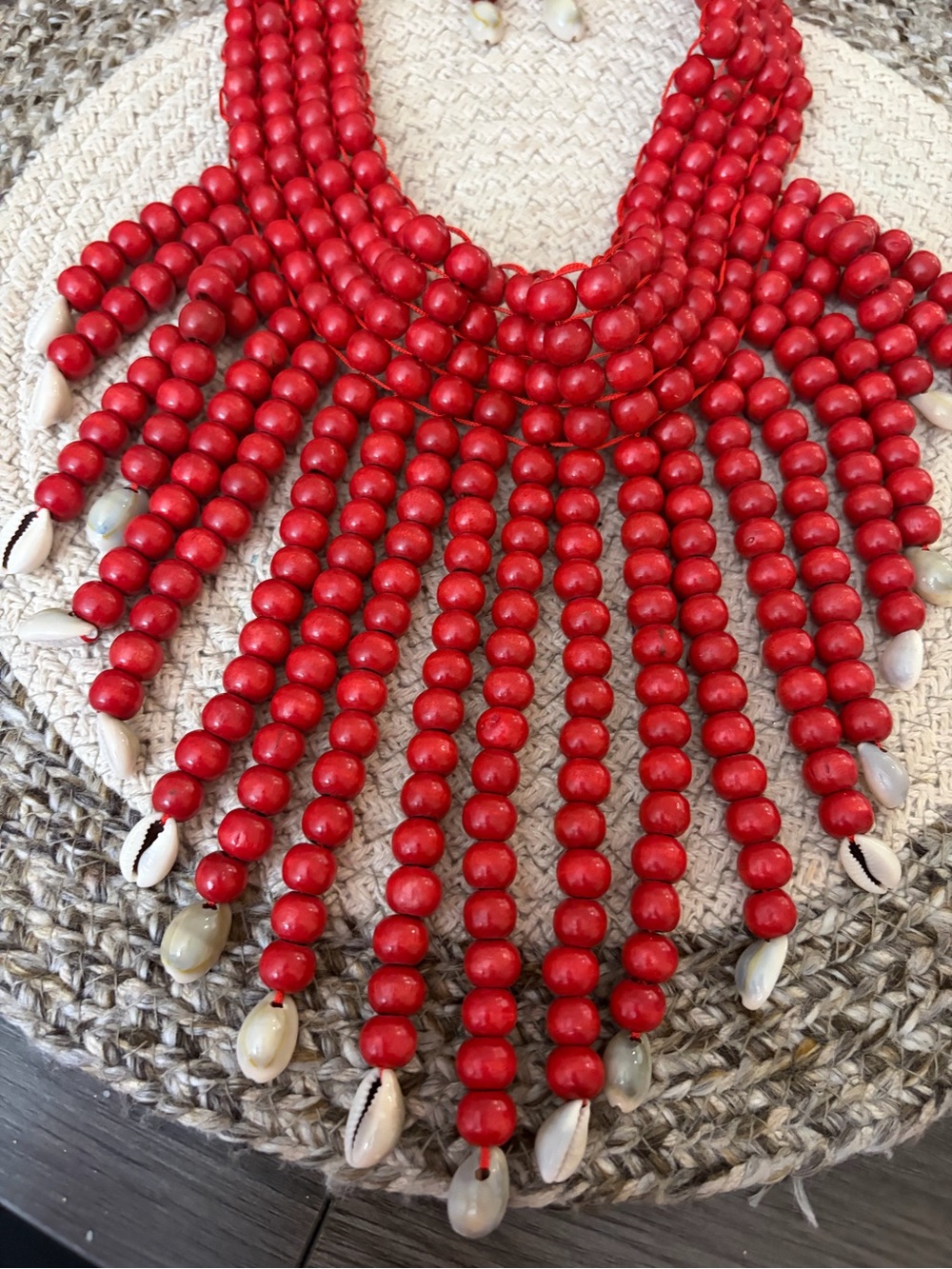 Fashion Jewelry Red Beaded Fringe Necklace with Earrings - Picture 2 of 7